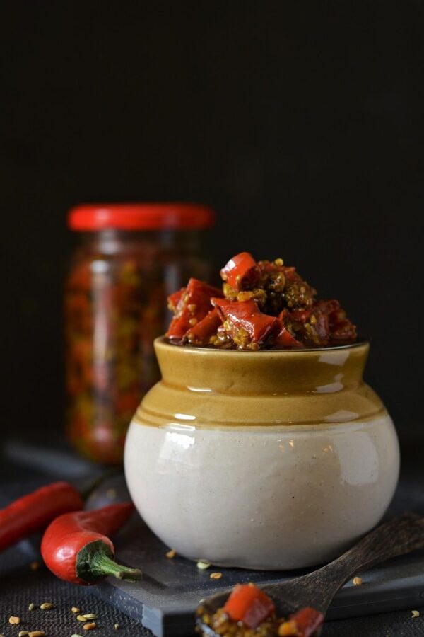 Red Chilli Pickle (Pandumirchi Pachadi)